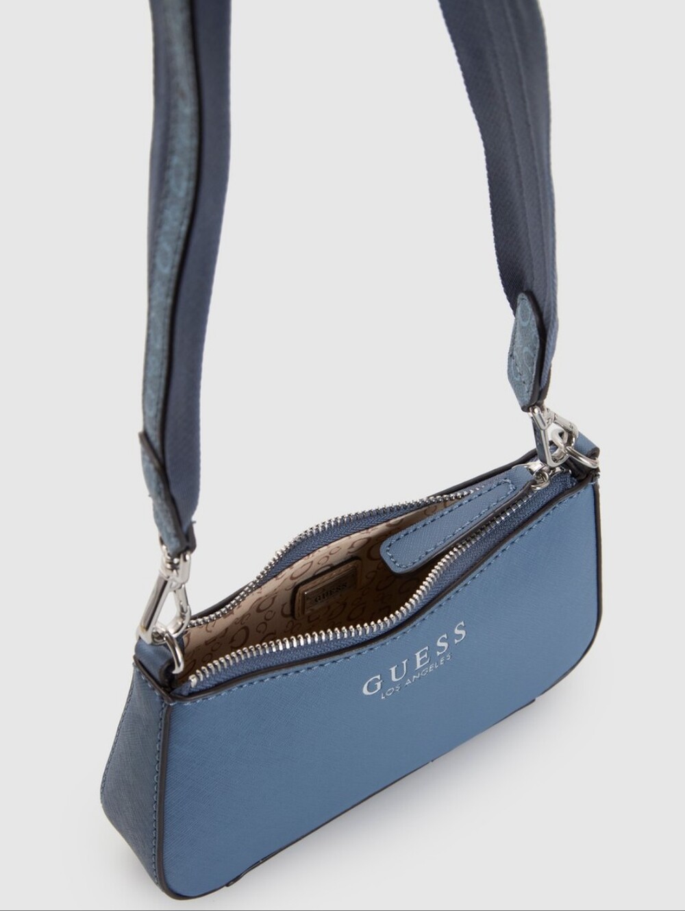 GUESS Light Blue Logo Jacquard Crossbody Bag with Silver Hardware - Picture 4 of 5